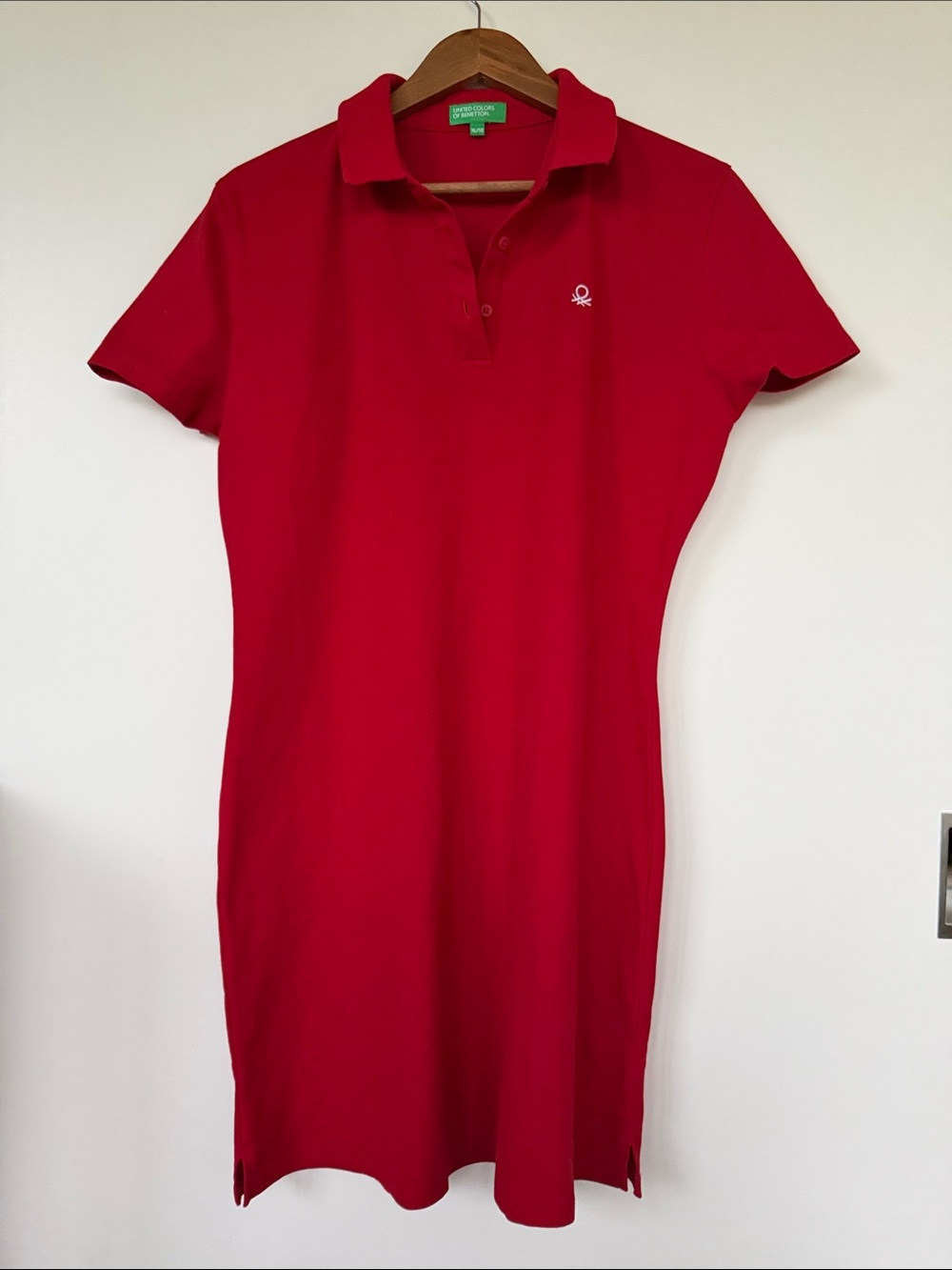 Red Polo Shirt Dress with Small Embroidered Logo// united colours of Benetton